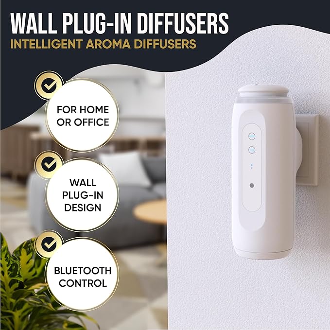 Essential Oil Diffuser (Plug-in) for Homes and Hotels – Bluetooth-Controlled Scent Diffuser for Home & Office, Covers 800 sq. ft. – Plug in Air Fresheners for Home & Office, Room Scent (Black)