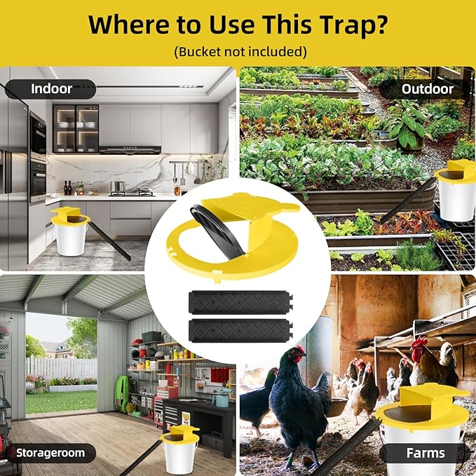 Mouse Trap Bucket - Mouse Traps Indoor for Home - Multi-Catch, Auto-Reset, Humane or Lethal Rat Trap - ABS Material - 5 Gallon Bucket Compatible-4pc