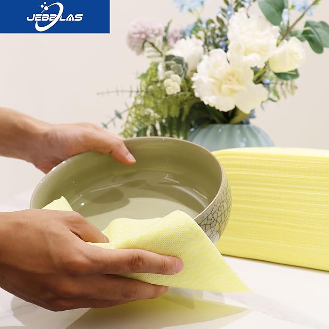 JEBBLAS Handi Wipes Reusable Cloths Dry Cleaning Cloths Dish Towel Dish Cloths Handy Cleaning Wipes,Pack of 50, Yellow