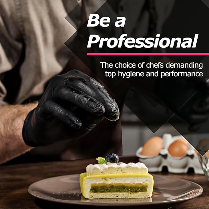 MAMISON Black Nitrile Disposable Gloves, Powder-Free, Latex-Free, 4 Mil, 100 Count, Food Safe, BBQ, Kitchen, Cooking