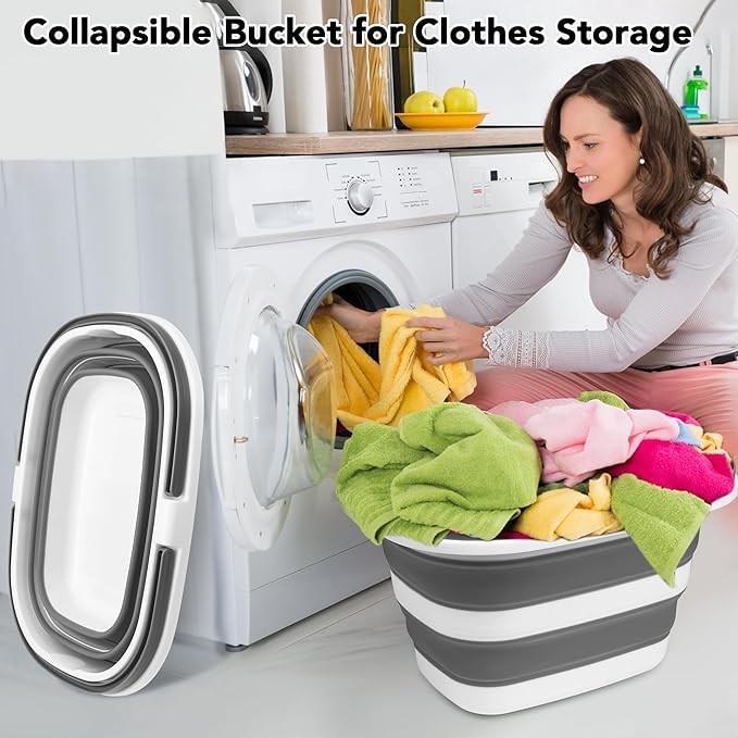 Large Collapsible Mop Bucket, 16L(4.2 Gallon) Plastic Bucket for House Cleaning, Car Washing, Silicone Cleaning Supplier Organizer, Portable Basket with Handle for Laundry Storage, RV Camping, Fishing