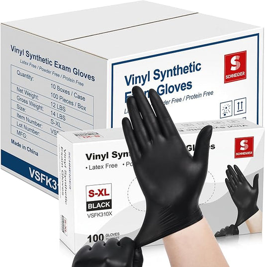 Schneider Vinyl Synthetic Exam Gloves, 4 Mil, Latex Free Disposable Gloves for Medical, Cooking, Cleaning, and Food Prep