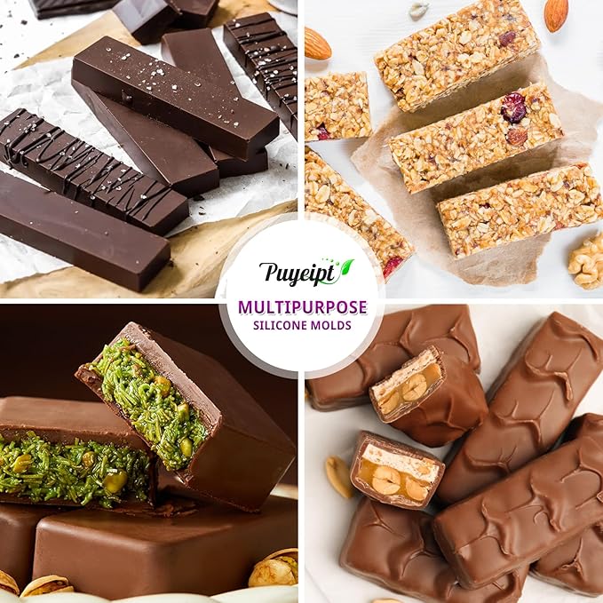 8-Cavity Silicone Candy Bar Molds, 2 Pcs Granola Bar Molds Rectangle Chocolate Mold for Baking Protein Energy Bar, Dubai Chocolate Bar, Brownie