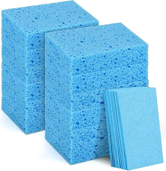 12 PCS Dish Sponges Kitchen, Non Scratch Cleaning Sponge for Non Stick Cookware, Natural Compressed Cellulose Wash Scrub for Household Bathroom, Soft Washing Scrubbers (Blue)