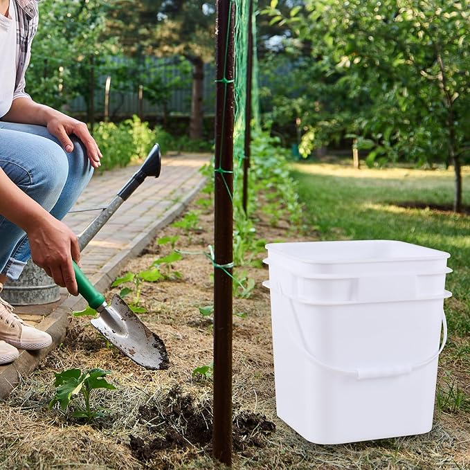 3 Gallon Plastic Square Storage Bucket, 4 Packs Food Grade Buckets with Lid, Utility Pail, White