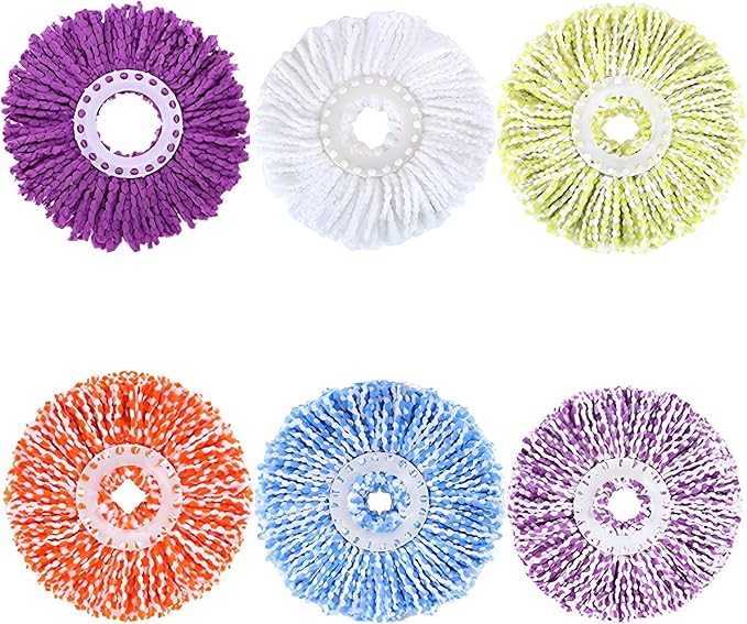 6 Pack Spin Mop Replacement Heads, (6.3 Inch,Round) Microfiber Mop Refills Compatible with Hurricane, Mopnado, Casabella, Magic and Other 360 Spin Mop Systems, (6 Colors)