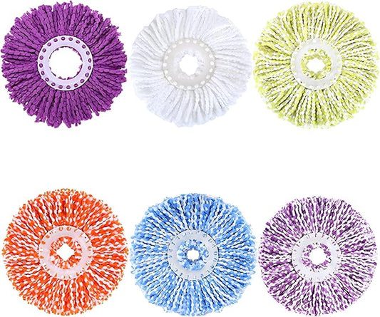 6 Pack Spin Mop Replacement Heads, (6.3 Inch,Round) Microfiber Mop Refills Compatible with Hurricane, Mopnado, Casabella, Magic and Other 360 Spin Mop Systems, (6 Colors)