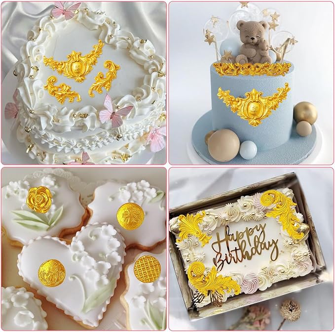 6Pcs Baroque Embossed Cake Decorating Mold, Silicone Fondant Molds Cake Border Fondant Molds for Chocolate Candy Mousse Butter Biscuit Marzipan Sugar Craft Cakes