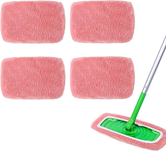 4Pcs Reusable Microfiber Mop Pads Compatible with Swiffer Sweeper，Replacement Wet Mopping pad Refills & Washable Dry Sweeping Cloths for Surface/Hardwood Floor Cleaning（Pink）