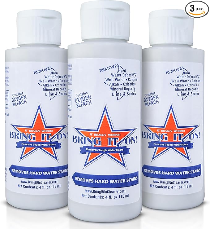 Bring It On Cleaner Hard Water Stain Remover - Shower Door, Windows, Fiberglass, Tubs, Chrome Tile & Grout Cleaner 4 Ounce (3 Pack)