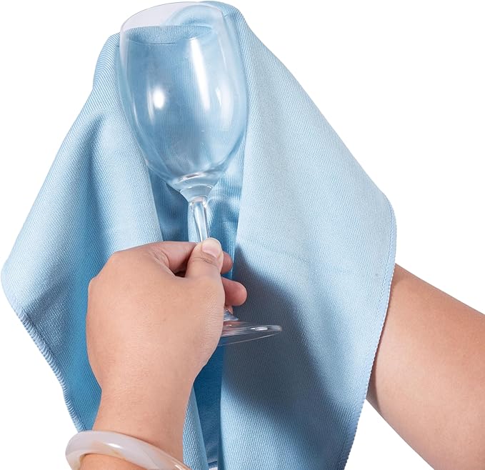 KLNYOO Microfiber Glass Cleaning Cloths Lint Free Streak Free Quickly and Easily Clean Windows & Mirrors Without Chemicals Polishing Cloth 16x16 Inch 8 Pack (Blue+ Grey)