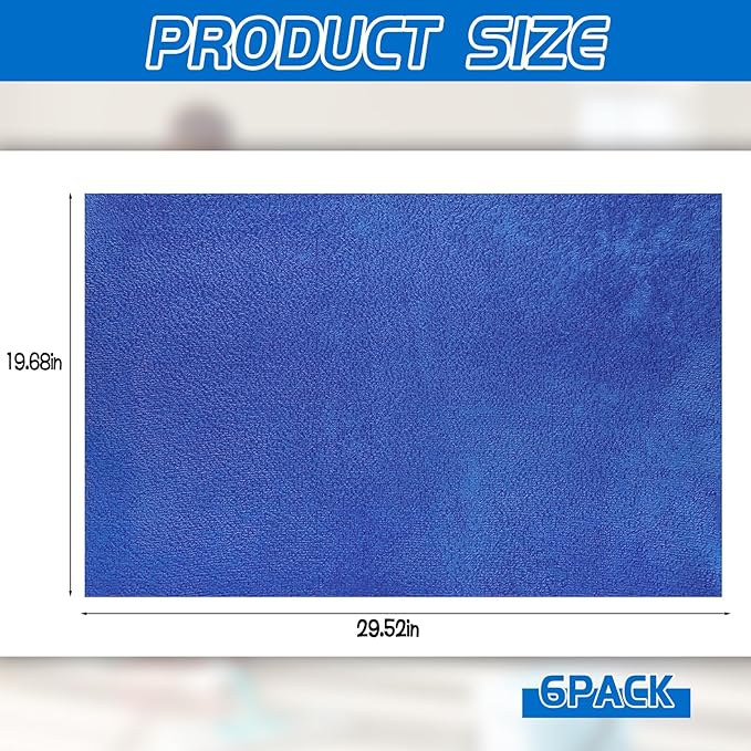 6 Pack Extra Large Microfiber Cleaning Cloths 20"x30", Lint-Free Reusable Towels for Home, Glass, Windows, Office, Kitchen, Bathroom – Blue Set