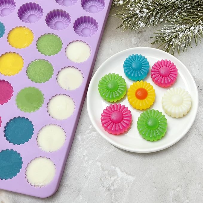 Daisy Flower Chocolate Silicone Molds, Gummy Candy Molds for Cake Decorations, Fondant Mold Silicone with Scraper (flower purple molds 002)