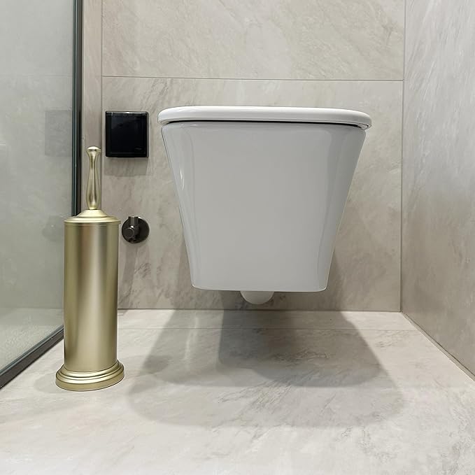 Satin Matte Gold Toilet Bowl Brush with Holder, Durable Bathroom Cleaning Tool, Modern Design for Easy Toilet Maintenance, Bathroom Cleaner Brush for Efficient Cleaning and Hygiene