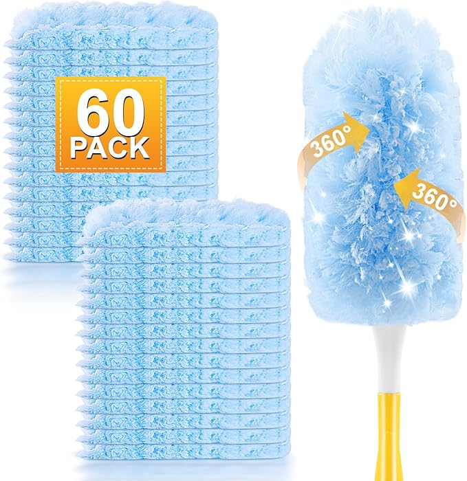 Duster Refills Compatible with Swiffer Duster Refill, Feather Dusters for Cleaning with 2 Handle, Multisurface 360°, Unscented Disposable Dusters for Cleaning Dusting (Blue, 60 Pcs)