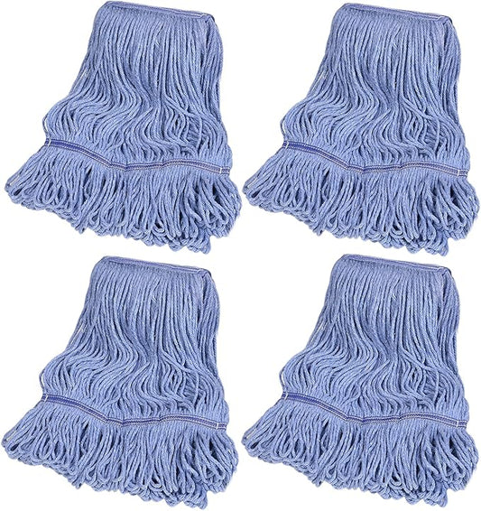4 Pack Mop Head Heavy Duty Commercial Replacement, Wet Industrial Blue Cotton Looped End String Head Refill for General and Floor Cleaning Mop Replacement