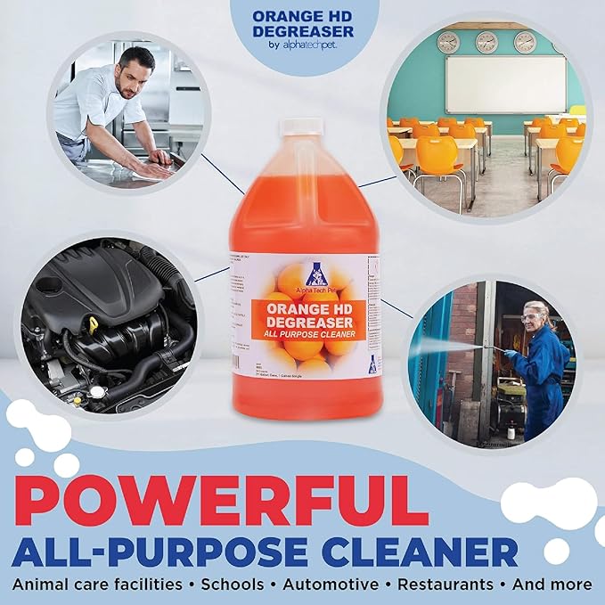 Orange HD Degreaser - Citrus Heavy Duty Degreaser and Cleaner for Tough Stains and Grease, Fast-Acting, Non-Corrosive Cleaner, 1 Gallon by Alpha Tech Pet