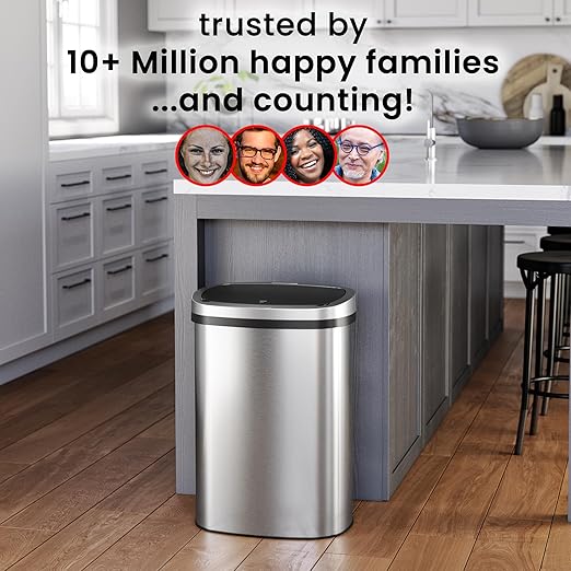 iTouchless Push-Top Lid 13 Gallon Trash Can with Odor Control System – Stainless Steel Garbage Bin, Press-Top, Soft-Close Spring Lid, Fingerprint-Resistant for Kitchen, Bathroom, Home Office, Restroom