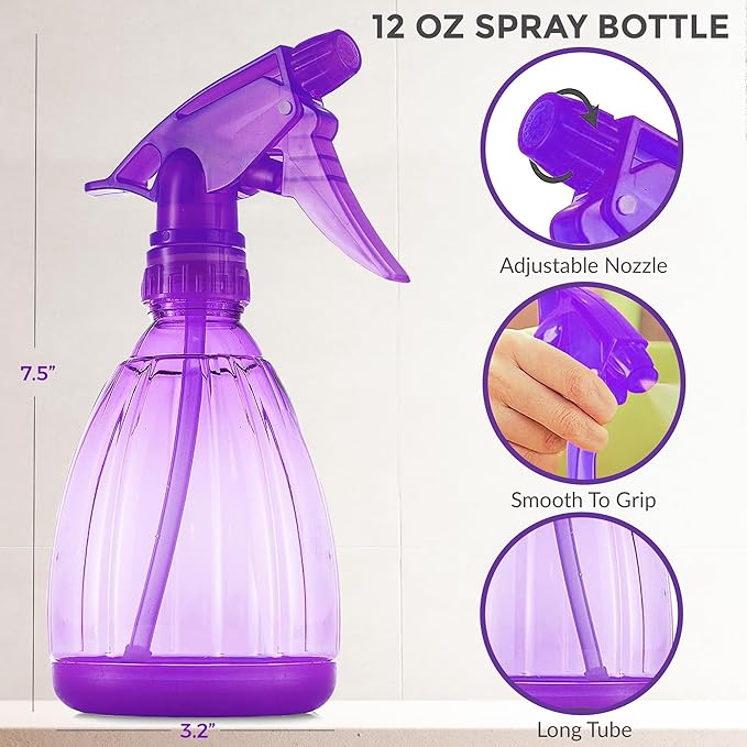 DilaBee Purple Spray Bottle (1-Pack 12oz) Empty Spray Bottle for Hair, Plants, Cleaning Solutions, Cooking. Squirt Bottles for Chemicals, Garden Mister, Water Mister for Plants - Food-Grade BPA-Free