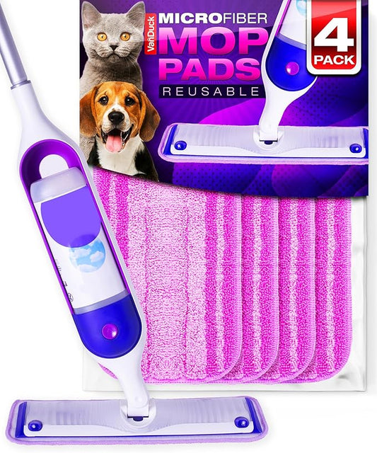 VanDuck Reusable Mop Pads Compatible with Swiffer PowerMop (4 Pack) - Multi-Surface Mopping Pad Refills for Hardwood Floor Cleaning