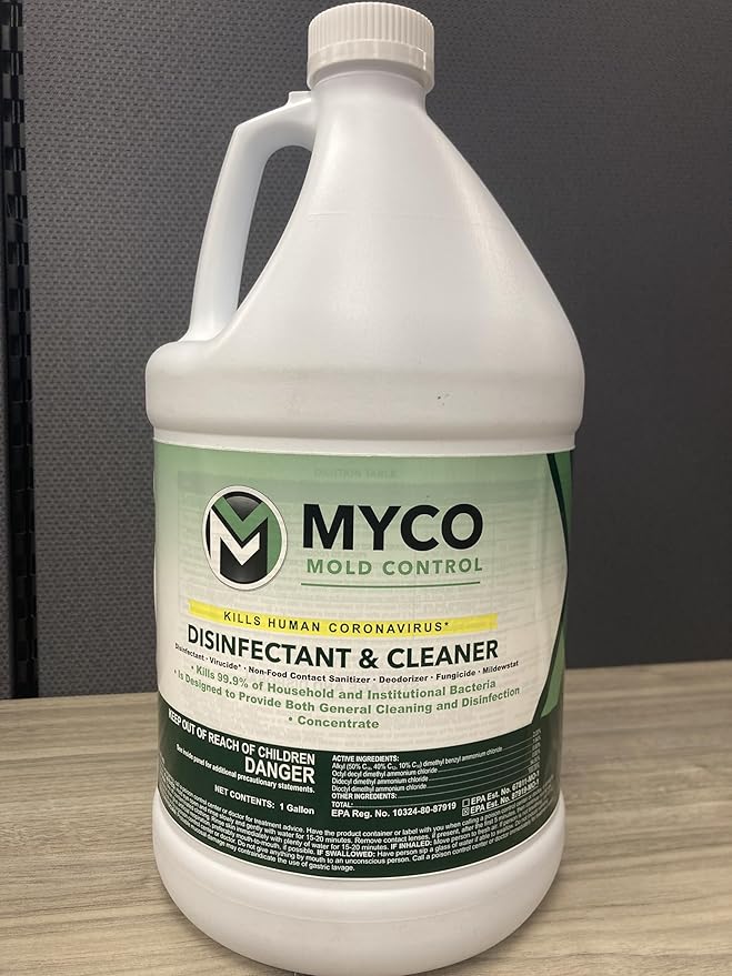 Myco Mold Control Concentrate – EPA-Registered Hospital Grade Disinfectant & Cleaner, Quat Formula for Mold Remediation & Bacteria Control, Commercial & Residential Use, 4 Gallon