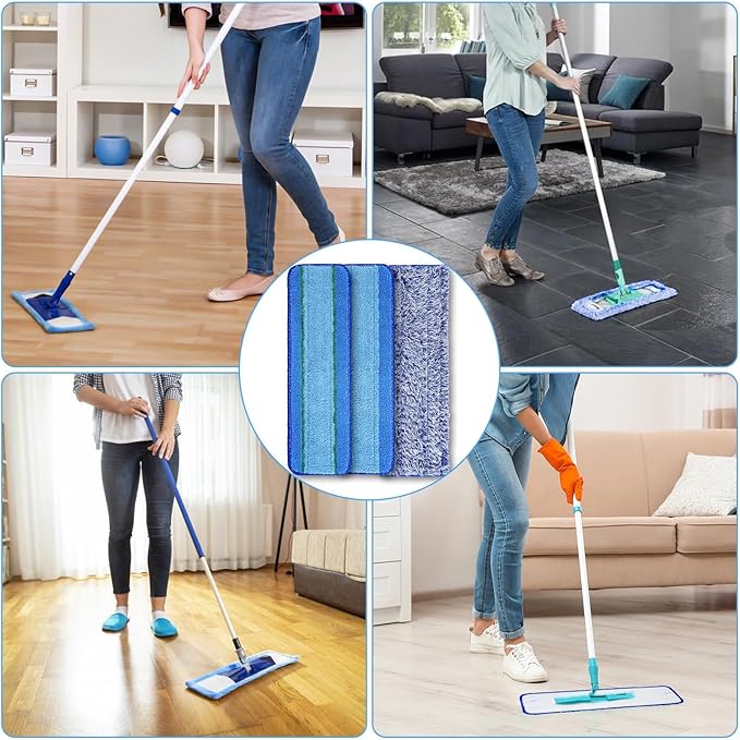 6 Pack Microfiber Cleaning Pads for Mop Hardwood Floor Cleaner Mop Replacement,Deep Microfiber Cleaning Pad Dusting Pad Wet Mop Dry Dust Mop Cleaner (Light Blue)