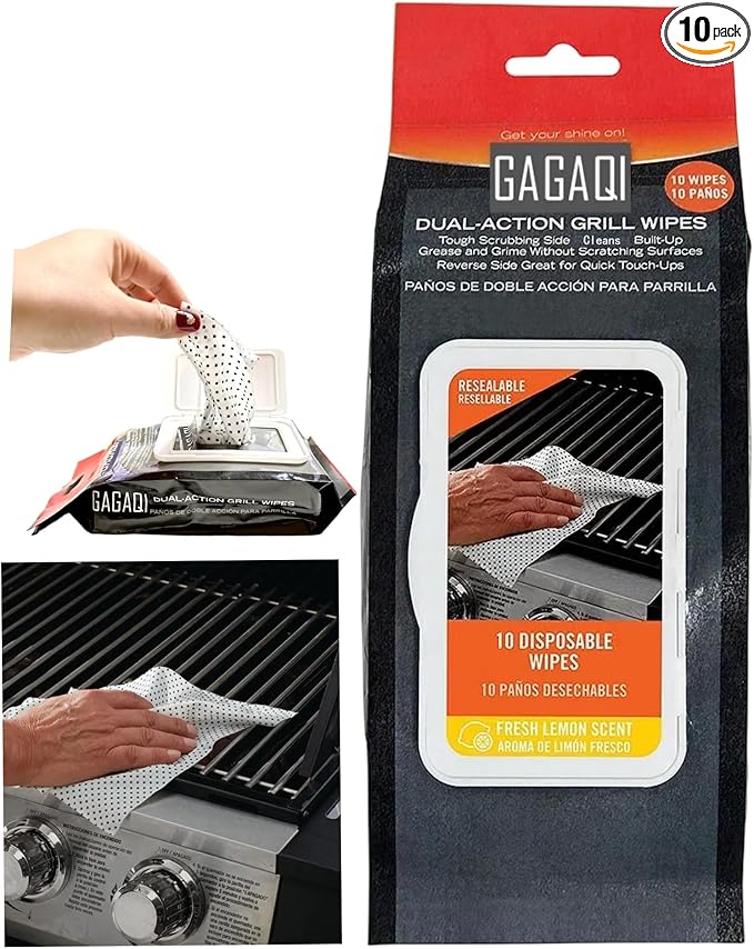 BBQ Dual Action Grill Tough Wipes,Grate and BBQ Disposable Wipes,Cleans and Absorbs Grease and Grime,Oil,Fat, and Dirt on Your Grill,Tools,Patio,Food-Safe,10 PCS Pack Giant Strength Wipes