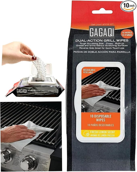 BBQ Dual Action Grill Tough Wipes,Grate and BBQ Disposable Wipes,Cleans and Absorbs Grease and Grime,Oil,Fat, and Dirt on Your Grill,Tools,Patio,Food-Safe,10 PCS Pack Giant Strength Wipes