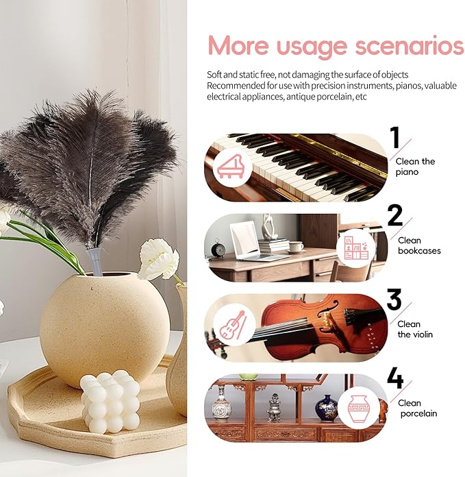 Feather Duster-Genuine Ostrich Feathers,Anti-Static,Reusable Eco-Friendly Handheld Cleaning for Keyboard,Home,Car,Office(17Inch,2Pack)