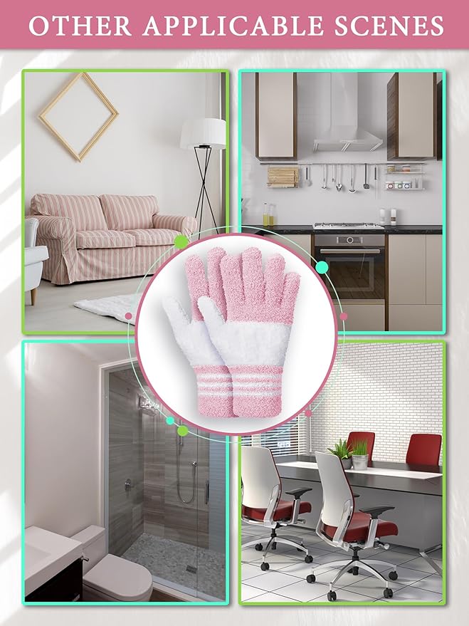 Patelai 3 Pairs Microfiber Plant Dusting Gloves Leaf Cleaning Gloves for Indoor Plants, Blinds, Furniture, House(Large,Green Yellow, Water Blue, Pink, White)