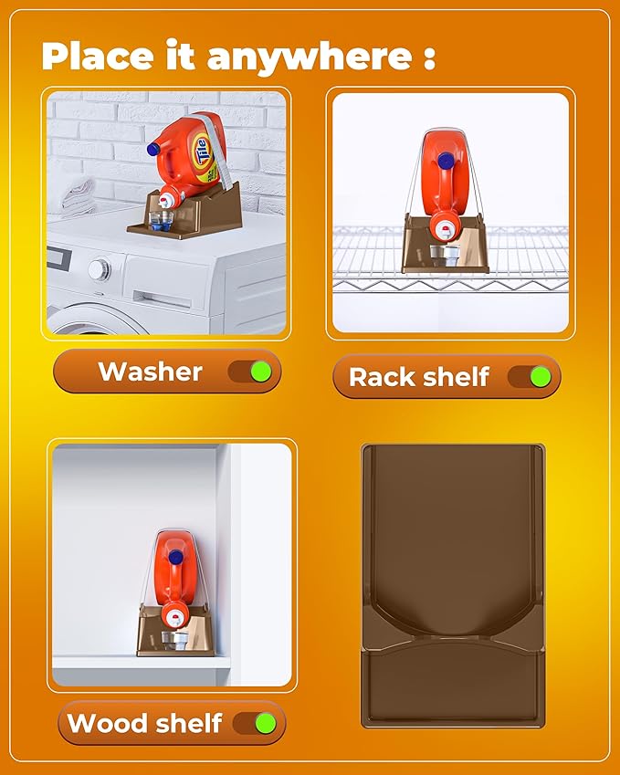 TidyFriend Laundry Detergent Holder Stand Organizer with Drip Tray, 2 Pack Laundry Soap Holder with Non-Slip Rubber Feet for Washing Space Organization, Angled Downward Slope for Easy Pouring (Brown)