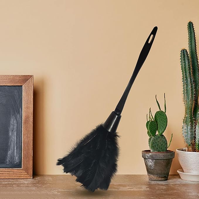 14 Inch Turkey Feather Duster – Lightweight Cleaning Brush for Home, Office, Furniture, Blinds, and Electronics（Black）