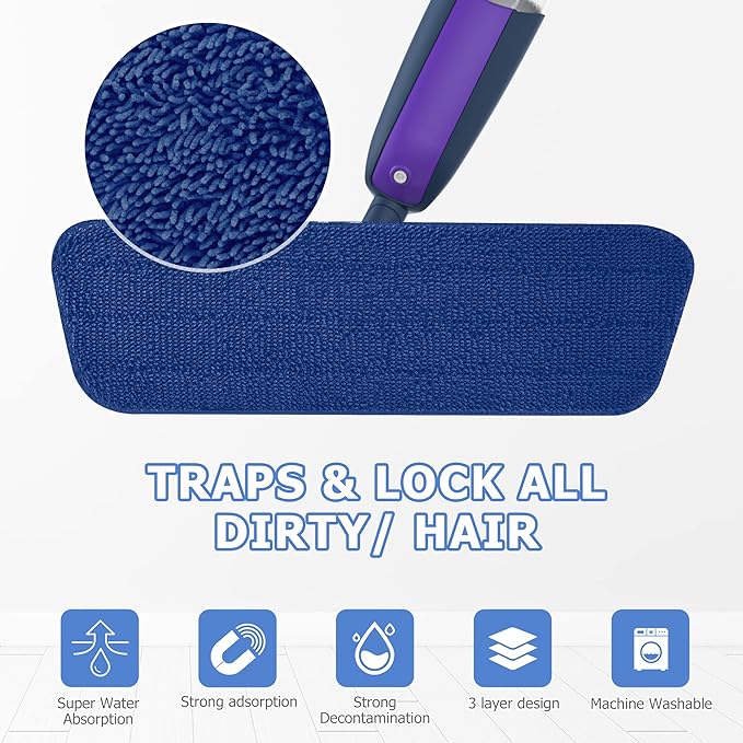 Spray Mops for Hardwood Floor Cleaning- MEXERRIS Microfiber Wet Jet Mops with 2 Bottles 4 Reusable Washable Pads Refills Fit for Swiffer PowerMop Dry Dust for Laminate Tile Wood Floors