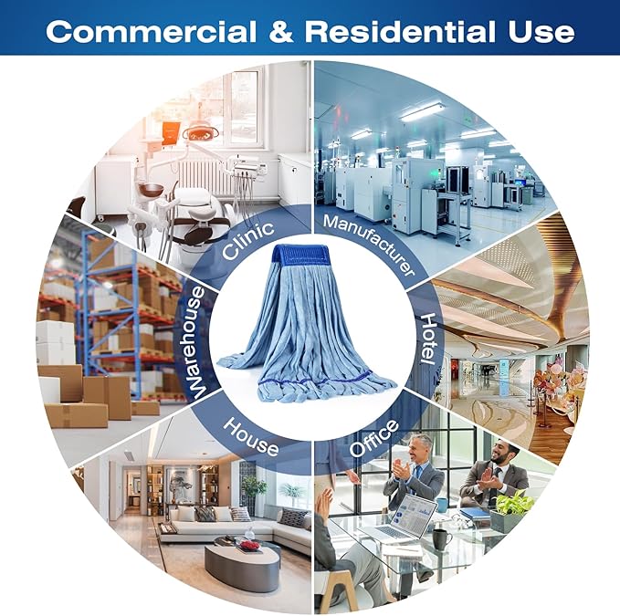 Matthew Microfiber Tube Mop(Meduim,Blue,12Pack) Heavy Duty Mop Head Replacement,Excellent Absorbency,Premium launderability,Reusable,Loop end for Home,Commercial&Industrial Use