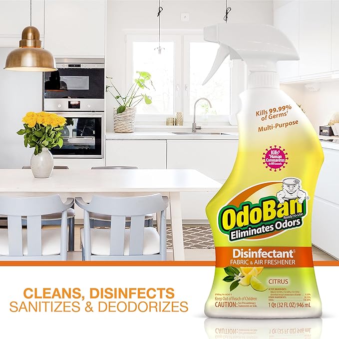 OdoBan Ready-to-Use Disinfectant and Odor Eliminator, Made in the USA, Citrus Scent, Set of 3, 2 Spray Bottles, 32 Ounces Each and 1 Gallon Concentrate