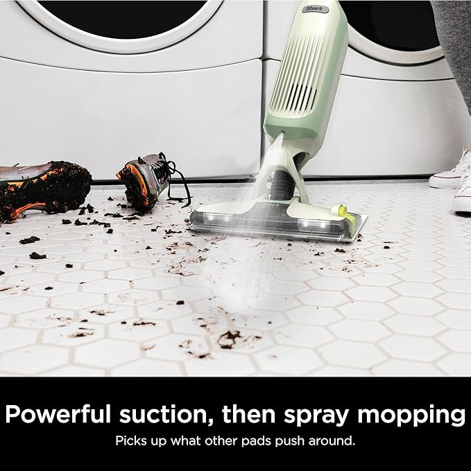 Shark VACMOP Cordless Hard Floor Cleaner, Vacuum and Spray Mop, Powerful Suction, Lightweight, LED Headlights, Includes 4 Disposable Pads, 12oz Multi-surface Cleaning Solution, Lime Green, VM252GN