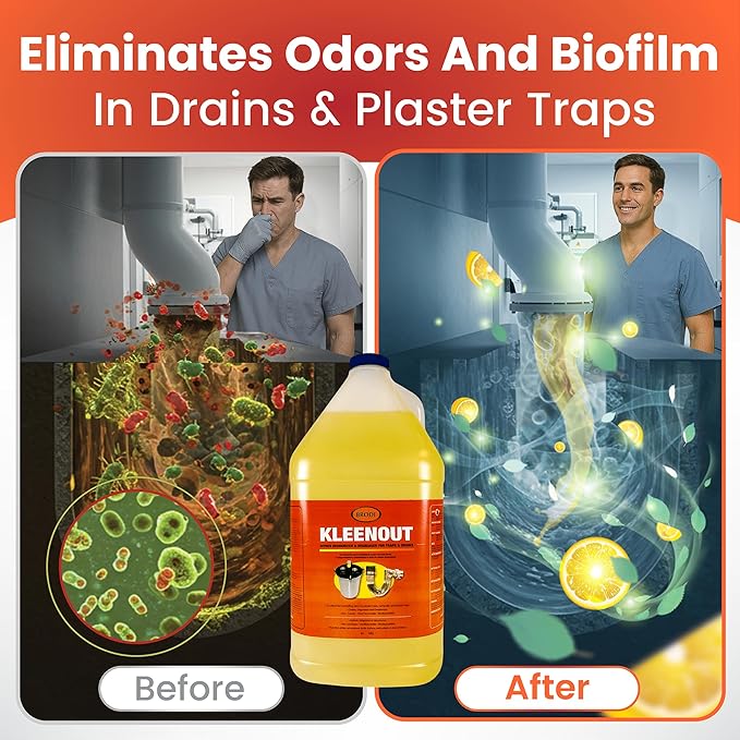 Kleenout Deodorizer & Degreaser for Plaster Traps, Dental & Lab Drains, Citrus Based, Non-Caustic, Amalgam Separator Compatible, Safe on All Pipes, 1 Gallon