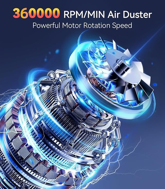 Compressed Air Duster, 360000 RPM Electric Air Duster, Rechargeable Cordless Air Blower Power Turbo Fan,5 Gears Adjustable Jet Dry Blower Replace Air Can for Keyboard Computer Car Outdoor Home