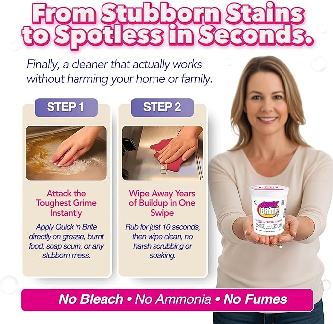 Quick 'n Brite All Purpose Cleaning Paste – Miracle Cleaner for Tough Stains, Biodegradable, Non-Toxic, Pet-Safe, Multi-Surface Stain Remover, Made in USA, 32 Oz Kit