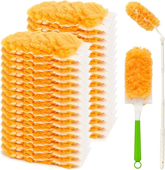 30 Pack Heavy Duty Duster Refills for Swiffer Dusters, Multi Surface 360 Dusters,Yellow,1 Handle,1 Upgrade Telescopic Hands