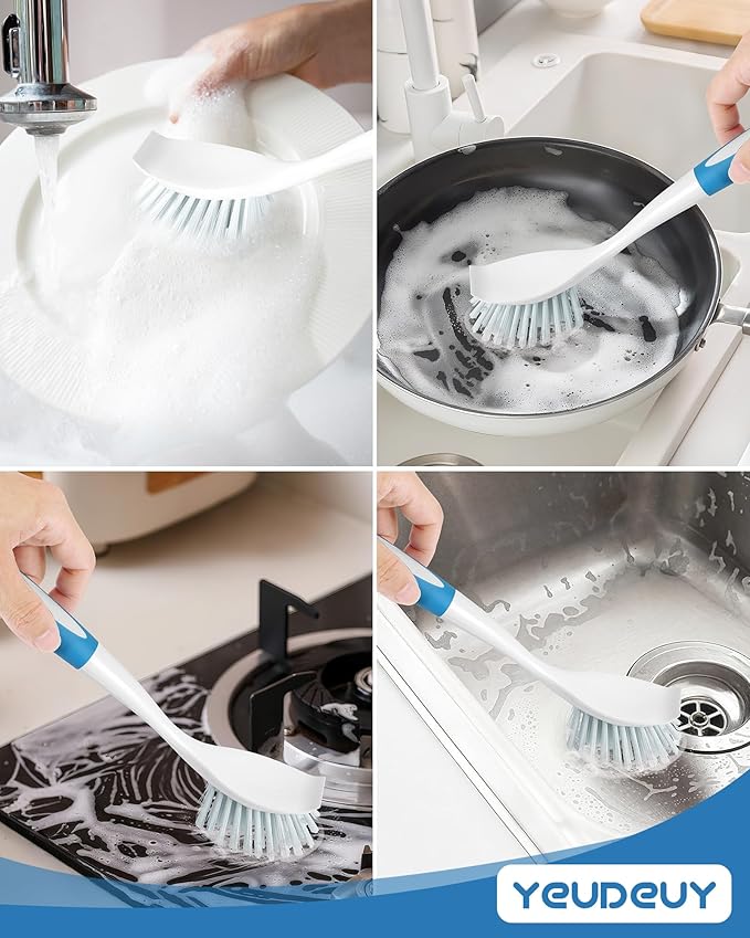 Dish Brush, Dish Scrubber & Kitchen Scrub Brush for Dishes, Pots, Pans, Sink, Cast Iron, Blue 4 Pack