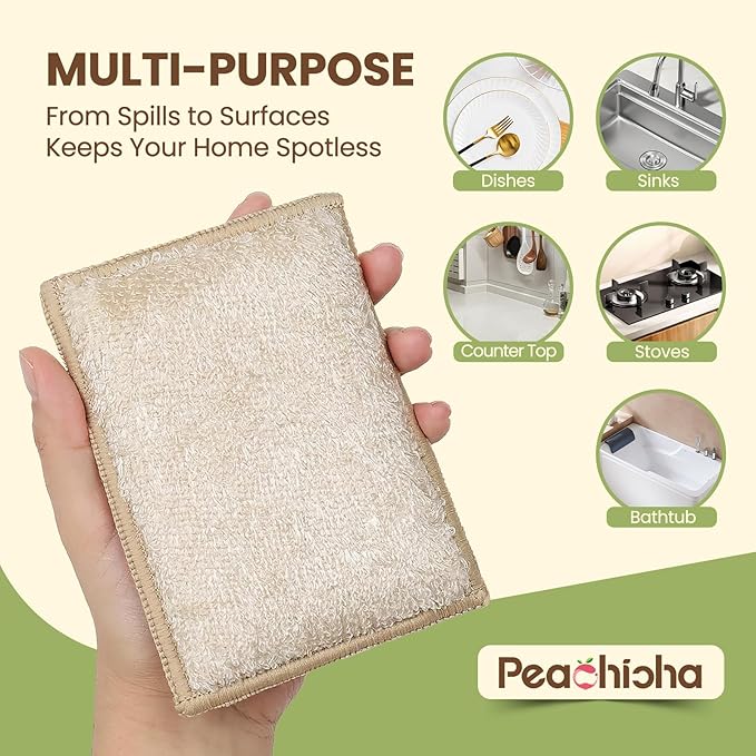 Bamboo Sponges for Dish Washing Reusable Dish Sponge Multi Use Kitchen Sponges Non-Scratch Reusable Cleaning Pads for Dishes, Pots and Pans, Pack of 5