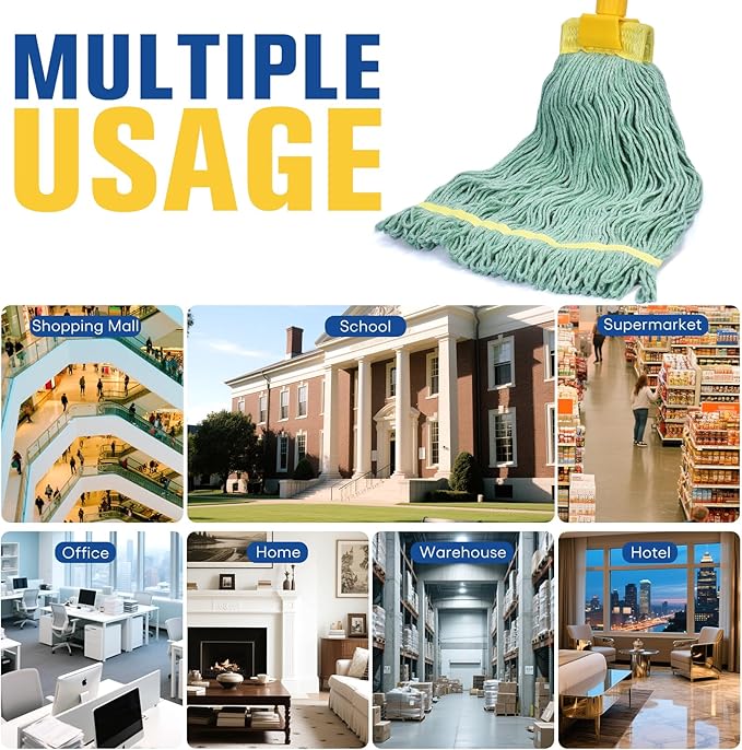 Matthew Cleaning Commercial Mop Head Replacement, 5 Inch Wide Headband, Looped End Cotton Blend String Wet Mops for Floor Cleaning, 18 oz Medium, 1-Pack Green