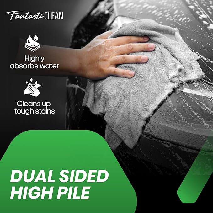 Fantasticlean Microfiber Towels for Cars, Tear Away Car Detailing Cloth Roll, RV Boat Drying Polishing, Edgeless Plush, Coral Fleece, Ultra Absorbent, Scratch-Free, 14" x 14", 20 Pack (Grey)