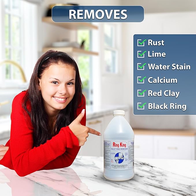 Ring King Toilet Bowl Cleaners | 64oz Toilet Bowl Cleaner Liquid Fast Acting Bathroom Cleaner For Calcium, Water, Rust, Red Clay & Lime Stains – No Scrubbing