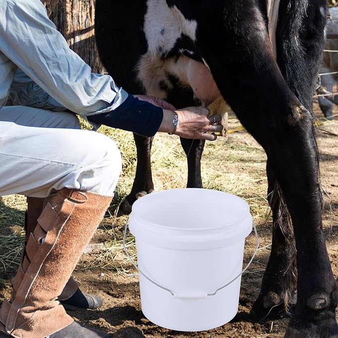4 Gallon Plastic Round Bucket Pail with Lid, 4-Pack Food Storage Buckets with Handles, White