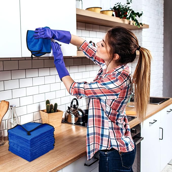 Tallew 40 Pcs Microfiber Towels 16 Inch x 16 Inch Microfiber Cloth Car Drying Towels for Cars Washing Polishing Office Windows Cleaning Household Supplies (Blue)