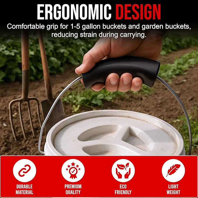 USA-Made Bucket Grip for 1-5 Gallon Buckets, Ergonomic, Durable Handle Grip for Heavy-Duty Buckets | Easy to Install, Comfortable for Gardening, Construction, DIY | Fits 5 Gal Handles - Pack of 8