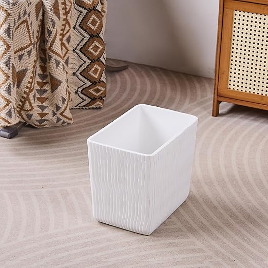 White Marble Wave Carved Small Bathroom Trash Can 2.5 Gallon(9 Liter), Resin Heavy Sturdy Small Kitchen Garbage Can,Living Room Bedroom Trash Can, Decorative Wastebasket for Home, Garden, Office