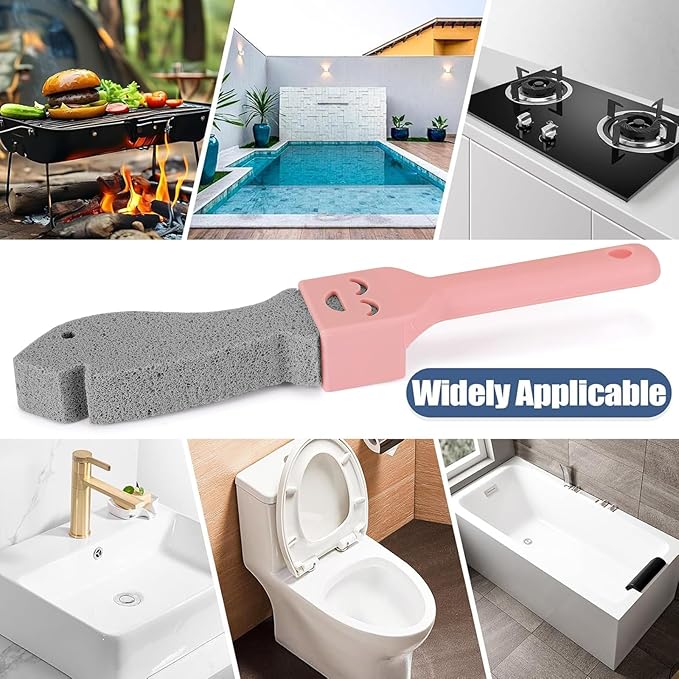 Navona 6 Pack Pumice Stone Scouring Sticks with 2 Universal Handles, Grey Pumice Stone for Cleaning Toilets, Bathrooms
